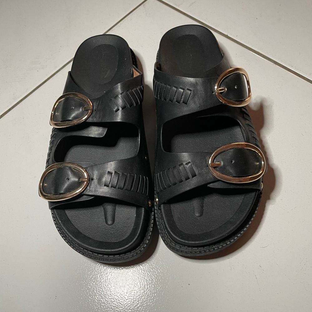 Platform Buckle Strap Slide Sandal